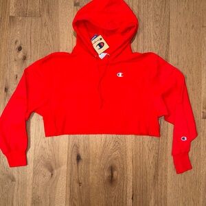 Women’s Champion Red Cropped Hoodie Reverse Weave